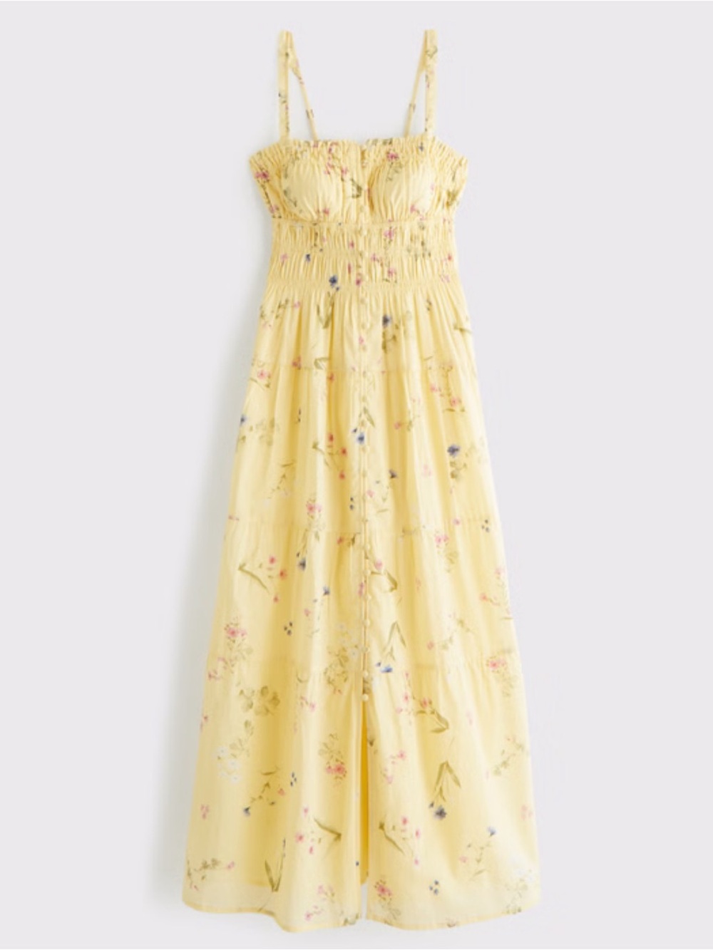 Abercrombie & Fitch Bra-Free Button-Through Smocked Maxi Dress In Yellow Floral